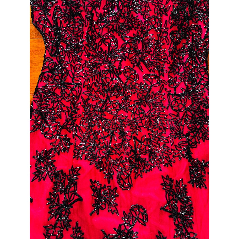 Scala Gown Women L Magenta Black Silk Beaded Halter Neck Open Back Maxi